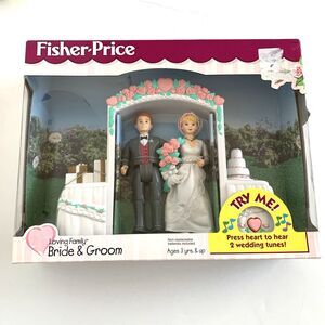 Vintage Fisher-Price Loving Family Bride & Groom Set Wedding Day Dolls 1999